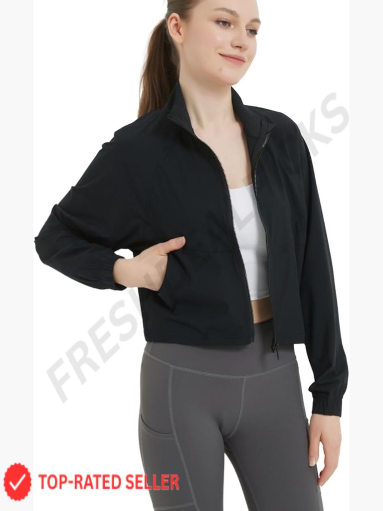 Upf 50+ Sun Protection Athletic Long Sleeve Cropped Zip Up Workout Track Jacket